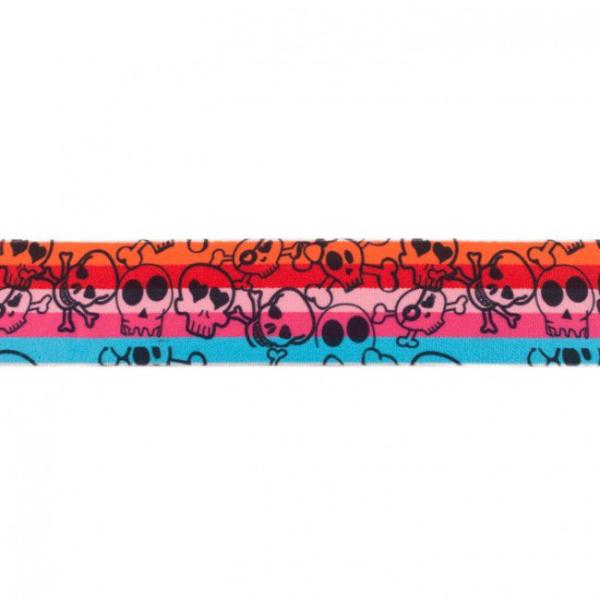 Gummiband Totenköpfe Breite 40mm Azur-Pink-Rosa-Rot-Orange